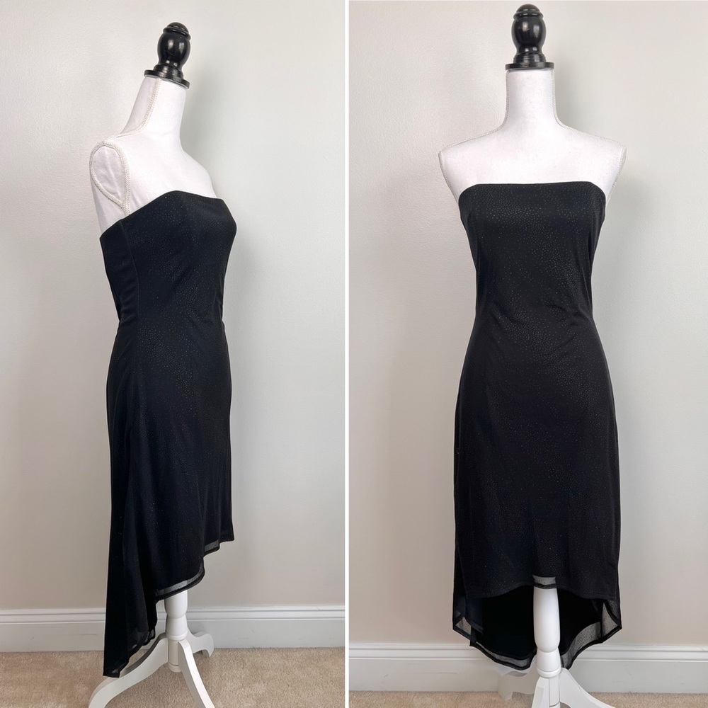 Jessica McClintock for Gunne Sax Black Sparkle High Low Strapless Formal…